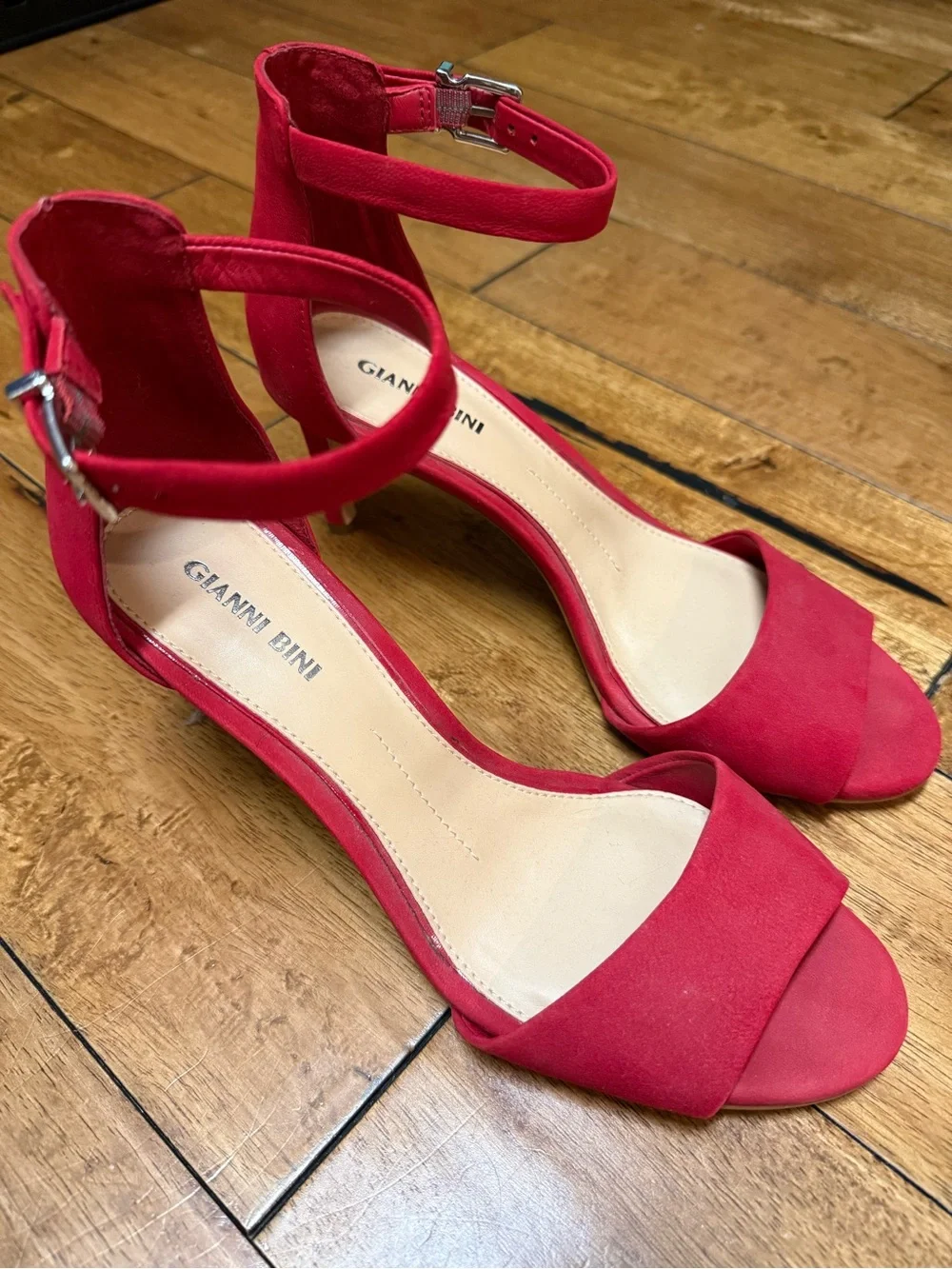 Gianni Bini Ankle-Strap Open-Toe Heels in Red